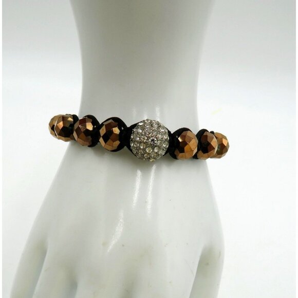 Shamballa Macrame Beaded Bracelet Adjustable Bronze Beads Pave Crystal - Picture 1 of 8